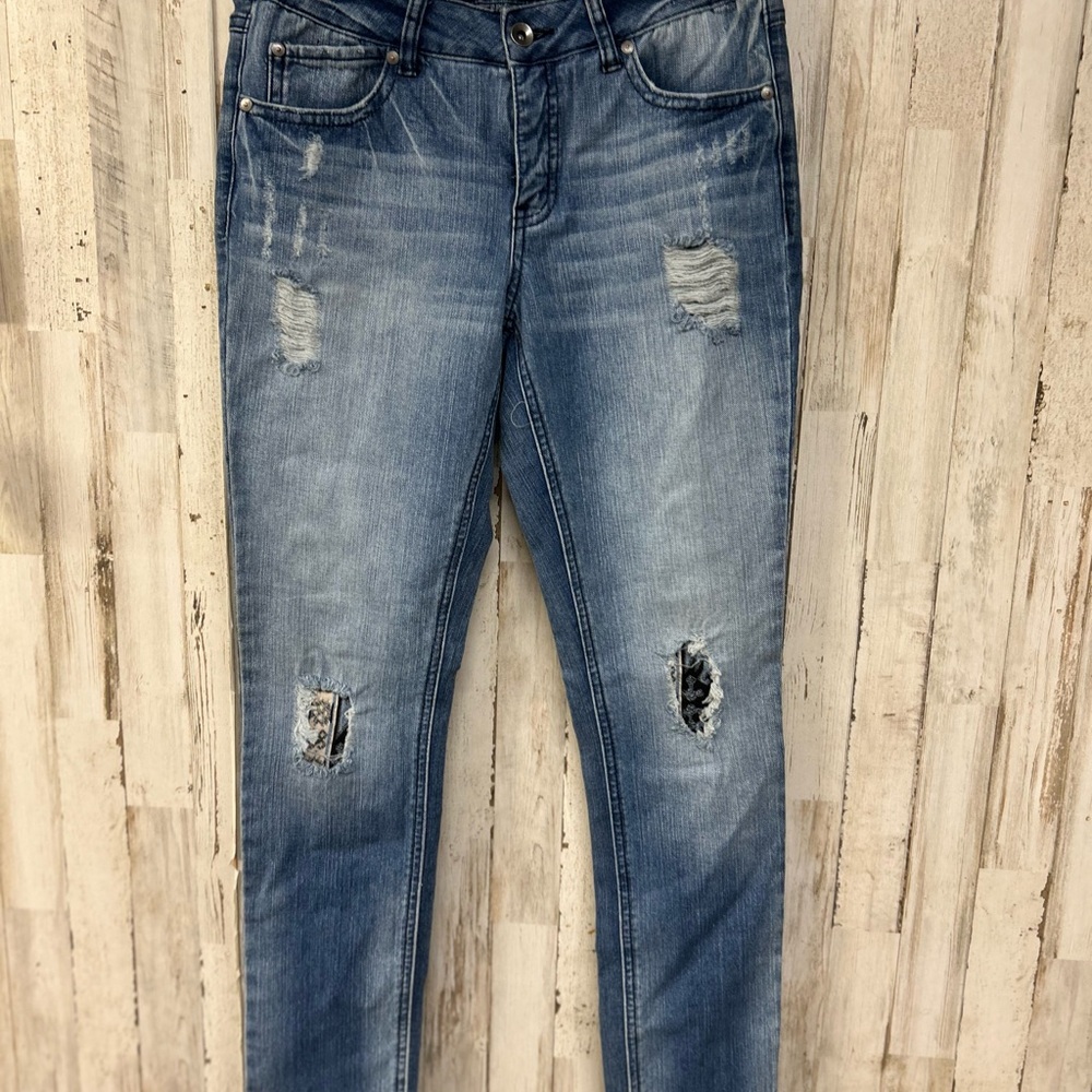 Signature Studio Blue Skinny Jeans with Distressed Details